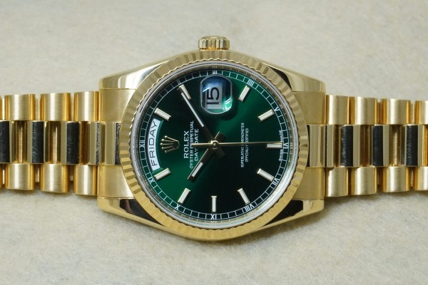 ロレックス デイデイト 118238 18KYG GREEN DIAL GUARANTEE&BOX（RD-83／2010年)の詳細写真4枚目